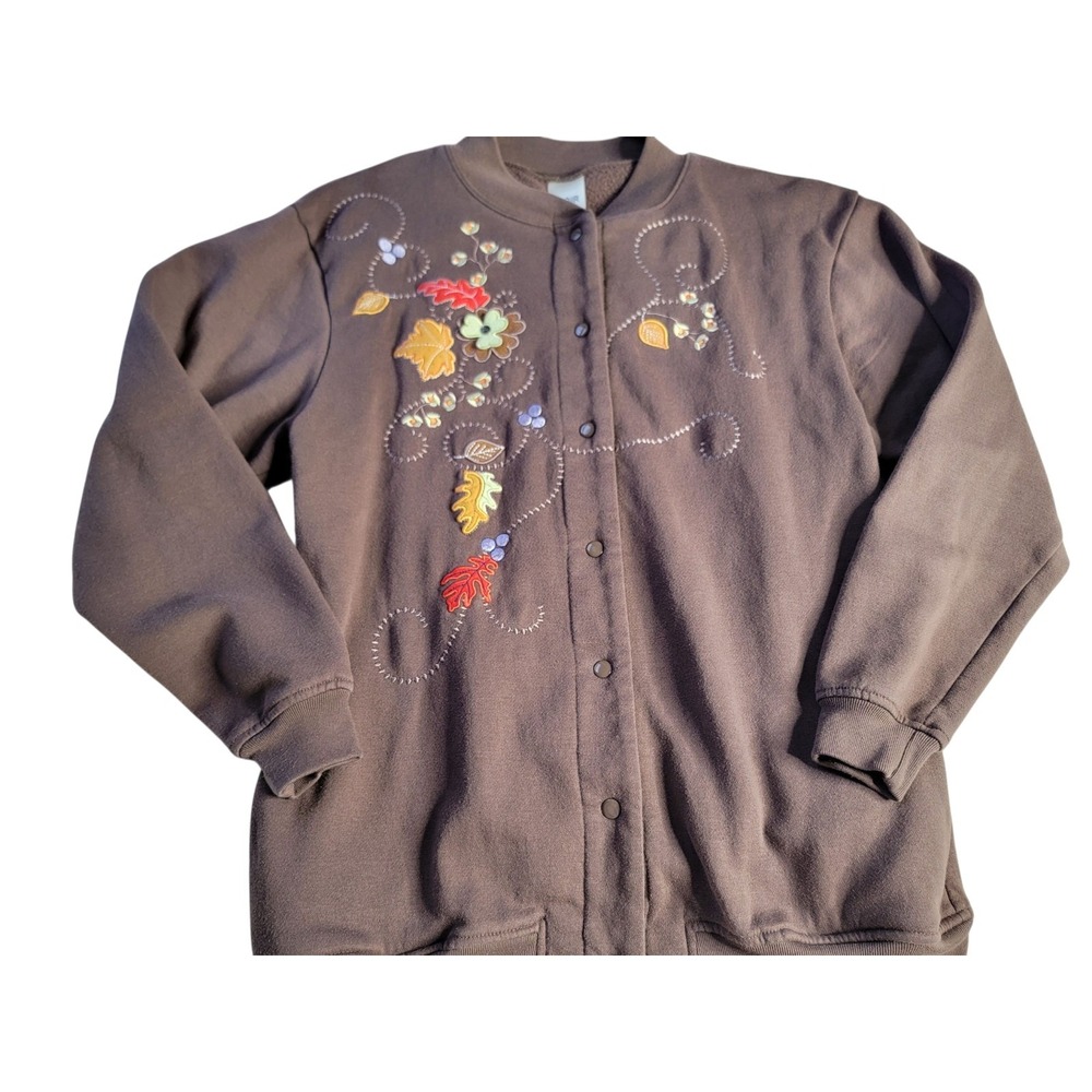 Vintage Blair Fall Leaves Thanksgiving Snap Sweater Cardigan S Small